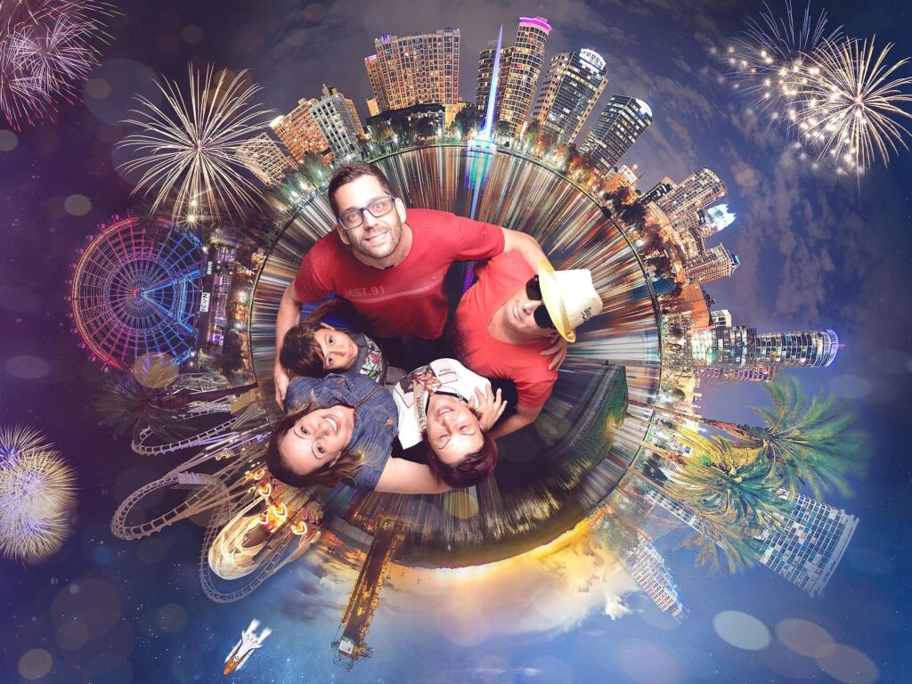 Foto de família vista de cima no Icon park Orlando